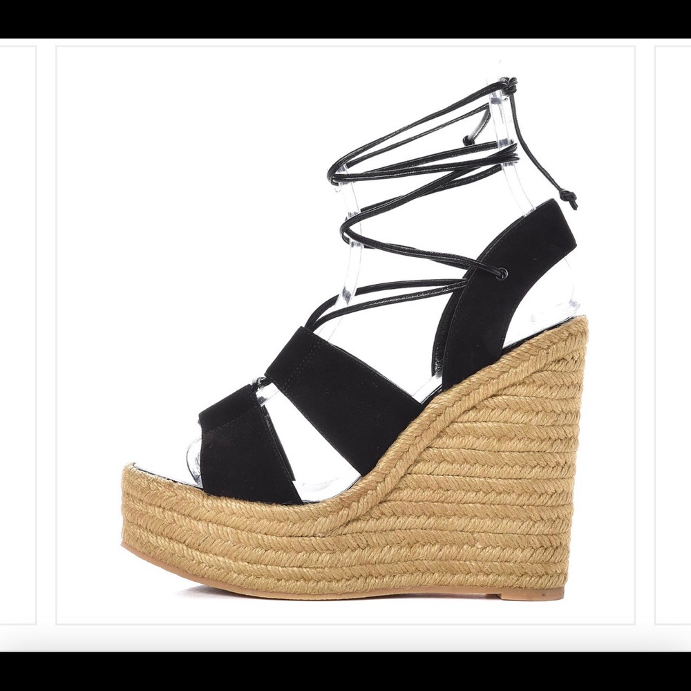 Never Worn Saint Laurent Lace Up Espadrille Wedges